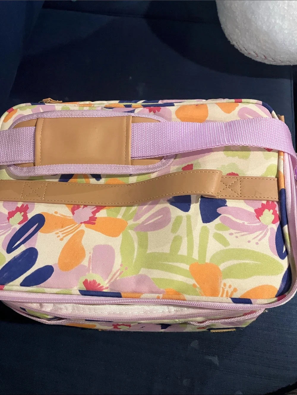 Floral Multi-Color Insulated Cosmetic & Toiletry Bag with Pink Trim